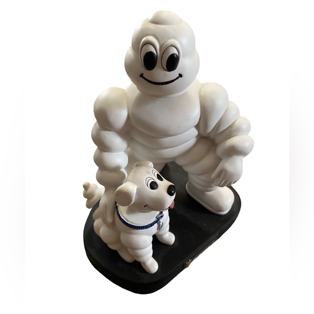 VTG MICHELIN MAN MR. BIB‎ BIBENDUM & WHITE DOG BOBBLEHEAD FIGURINE COLLECTIBLE
